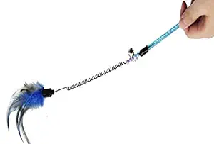 Pets Empire Pet Cat Feather Spring Stick Teaser Kitten Interactive Bell Rod Wand Playing Toy -1 Piece (Color May Vary)