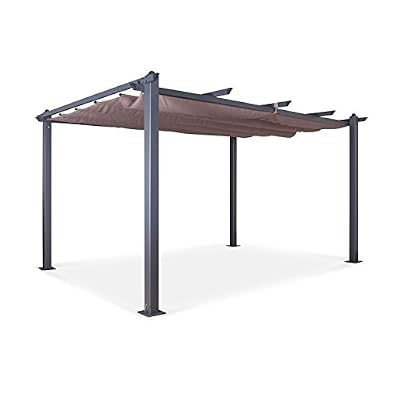 Avril Paris IMS Garden Tonnelle/Pergola aluminium 3x4m toile coulissante rétractable - Gris Taupe - Hero XL