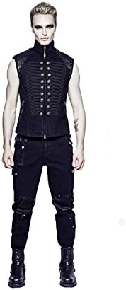 DEVIL SHACKLES Men Gothic Straight Washed Pants Punk Rock Rivet Trouser Cotton Long Pants,L