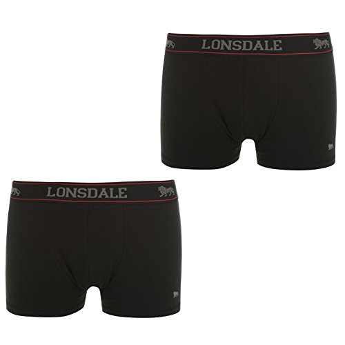 Lonsdale Hombre 2 Pares Hipsters Bañador Bóxer Shorts Calzoncillos Ropa Interior - Negro, L