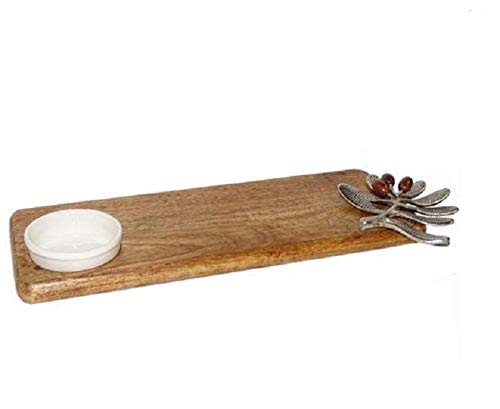Elegant Hand Crafted Wooden Serving Platter with Chip & Dip| Home Decor | Diwali Gifts|16 x 5.5 inches