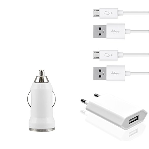 iProtect 4 in 1 KFZ Set in weiß mit 2x Micro USB 2.0 Datenkabel u Netzteil u KFZ Adapter Autoladegerät für MEDION LIFETAB S10334 MD98811