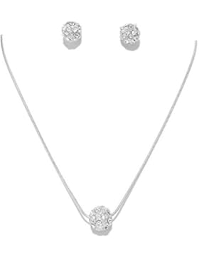 Schmuckanthony Hochzeit Brautschmuck Silber Schmuckset Set Kette Ohrringe Anhänger Kugel Kristall klar Transparent