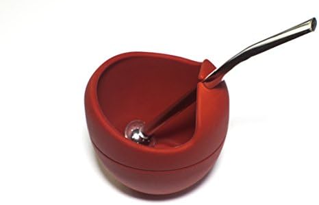 Loose Leaf Tea Cup / Yerba Mate Gourd and Bombilla Set Including Straw (Dark Red)