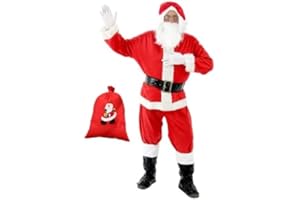 XINGGANG Disfraz Papa Noel Adulto, Conjunto de 7 Piezas de Traje Papa Noel Adulto, Disfraz de Santa Claus de Cosplay para Adultos, Navidad