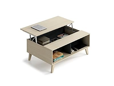 Habitdesign 0Z6633R Table basse montante avec porte-revue intégré Couleur chêne et anthracite 100x68x41/56