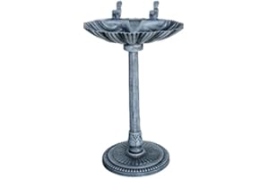 Schallen Garden Outdoors Plastic Metal Effect Garden Clam Shell Bird Bath Water with Stones (Grey Stone)