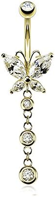 14ct Gold Marquise Butterfly Belly Bar - Real Gold Bananabell