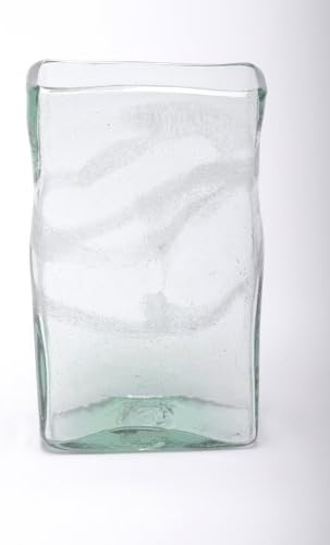 TIN FISH Rectangular Vase, recycled, handblown glass (27cm) - crystal spiral