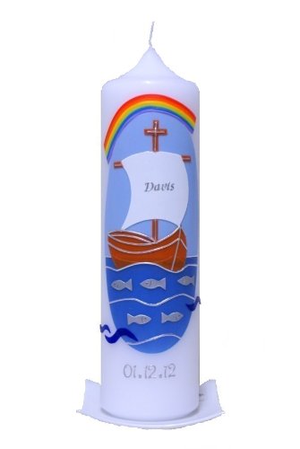 Taufkerze Boot 25x7cm mit Karton, wird NUR auf Kundenwunsch für Sie gefertigt. Bei uns bekommen sie keine Massenware. Jede Kerze für sich, ist ein Unikat.