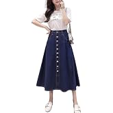 Tripursundari Fashion Navy Blue Buttoned A-Line Maxi Denim Woman Skirt