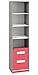 Produktbild Kinderzimmer - Regal Renton 06, Farbe: Platingrau/Weiß/Himbeerrot - Abmessungen: 199 x 50 x 40 cm (H x B x T), mit 2 Schubladen und 4 Fächern