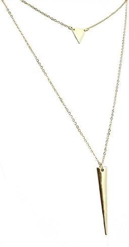 TrendsMe Elegant Golden Geometric Triangle with Long Dagger Wedge Triangle Bar Drop Two layers Necklace Chain Punk Boho