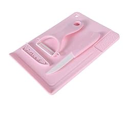 Ensemble de couteaux en céramique - 3 Pièces de couleur en céramique ustensile de cuisine couteau en céramique, multi-usage Planche à découper et éplucheur rose