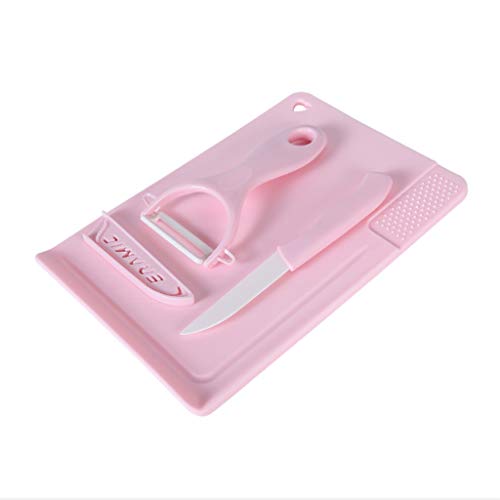 Ensemble de couteaux en céramique - 3 Pièces de couleur en céramique ustensile de cuisine couteau en céramique, multi-usage Planche à découper et éplucheur rose