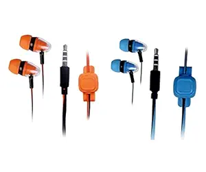 Made in India Earbuds Headphones with Microphone, Pack of 2, Earbuds Wired Stereo Earphones in-Ear Headphones Bass Earbuds, for All Smartphones,Combo of 2(Orange & Blue)