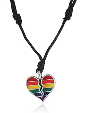 Llords Schmuck LGBT Gay Pride gebrochenes Herz Halskette mit Regenbogen Flaggen Anhänger, feinster Zinn Metall...