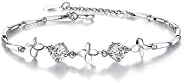 Woman Clover 925 Sterling Silver Adjustable Crystal Bracelet Female Fashion Sparkling Birthday Gift,A-OneSize