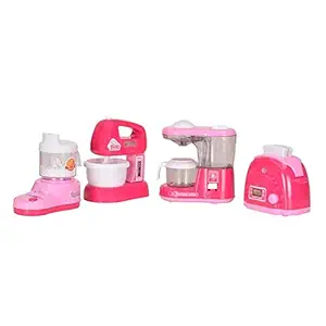 Leona Enterprise Household Set for Kids Girls Modern Kitchen Play Set with Sound Music Pretend Play Appliances Accessories Set of 4 (Juice Mixer, Toaster, Kitchen, Water Dispenser)