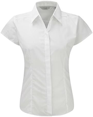 Ladies Cap Sleeve Easy Care Fitted Poplin Shirt White XL