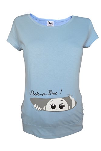 Maternity Pregnancy size 10 - 20 Cotton Peek a boo Print Top Tunic T-Shirt White Black Blue Teal Green (XXL, Blue)