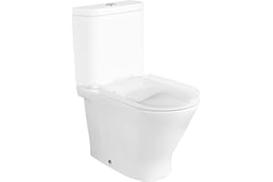 Roca,The Gap,ROUND - Taza Rimless con salida dual para inodoro de tanque bajo compacto adosado a pared,Blanco,370mm x 600mm x 790mm,A3420N7000