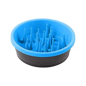 Dexas Slow Feeder Dog Bowl for Healthier Digestion, Teeth and Gums, Dark Gray/pro Blue