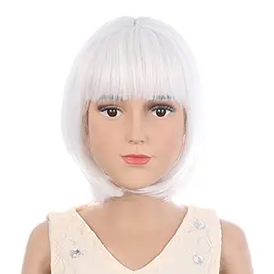 BERON Child Short Bob Girls Wave Cosplay Wig Halloween Costumes Anime Party Wig (White)