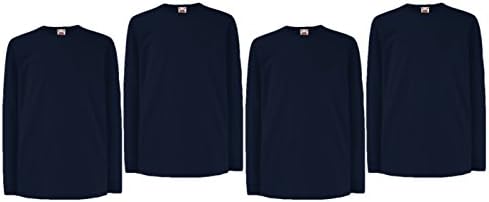 Kids Unisex 4 Pack Fruit of the Loom Long Sleeve Valueweight T Shirt