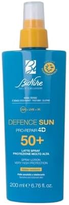 BioNike Defence Sun - Latte Solare Spray SPF 50+ per Pelli Sensibili e Intolleranti, Azione Protettiva e Antiossidante, Waterproof e Non Appiccicoso, Lenisce e Ripara la Pelle, 200 ml