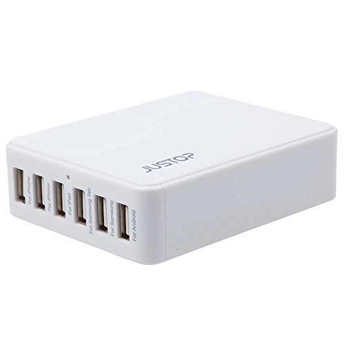 justopa® 6-Port USB Wall Charger Adapter 33 W Multi-Purpose Desktop/Travel Charging Station for iPhone, iPad, Samsung Galaxy, HTC, Nexus, Motorola, Smartphone, Android Tablets (White), [Import UK-] - 2