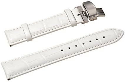 Uyoung 22mm Men's White Genuine Leather Crocodile Grain Fold Deployant Clasp Watch Band