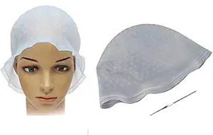 Red Ballons Silicone Reusable Salon Dye Hook Dyeing Highlighting Hair Cap (White)