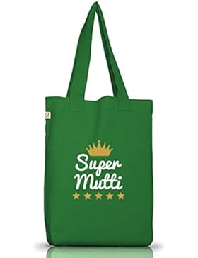 Shirtstreet24, Muttertag - Super Mutti, Mutter Jutebeutel Stoff Tasche Earth Positive
