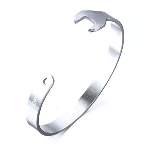 LOPEZ KENT Joyería Punky Hombres de Acero Inoxidable Llave Inglesa de la Pulsera del Brazalete, Plata
