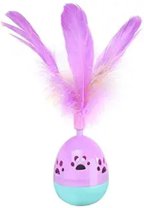 Dog & Cat Cat Toy Interactive Rolly Polly Tumbler with Feather Toy & Treat Dispensing Toy Kitten Toys (Color May Vary)