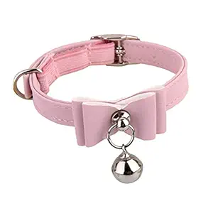 Verat Adjustable Soft Leather Cat / Kitten Neck Collar with Bow Knot, Bell and Classic Safety Strap Buckle Closure, Suitable for Pet Like Puppy, Small Dog, Kittens and Cats (Pink)