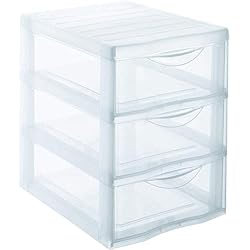 SUNDIS 4549004 Tour de Rangement Format A5 3 tiroirs avec Poignée ergonomique Système d'Arrêt à l'Ouverture, Plastique, Transparent