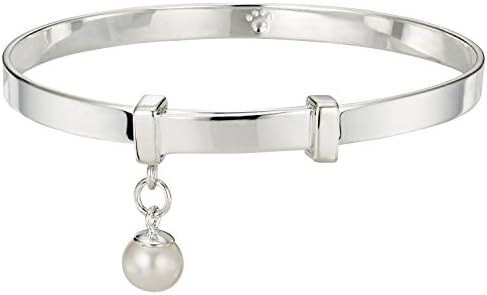 Molly BrownLondon Personalised Sterling Silver First Pearl Charm Expandable Baby Bangle. Christening Bangle | Baby Jewellery | Baby Keepsake | Baby Shower Gift​​​