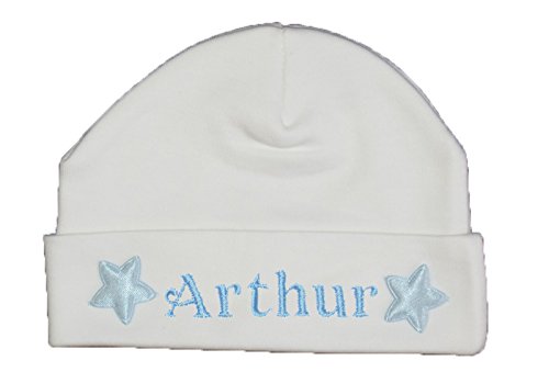 Little Star Baby Hat 100% Super Soft Double Layered Cotton Personalised & Embroidered with the name of your choice. ONLY AVAILABLE IN SIZES 0-3 or 3-6 months (3-6, White)