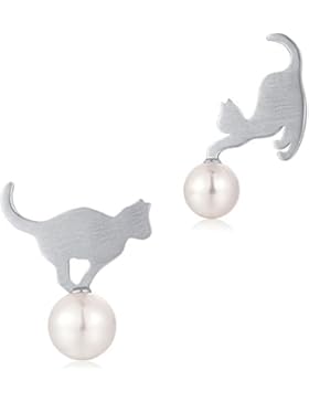 Katze Ohrringe,Frech Niedlich Katze Ohrstecker,18K Weißes Gold Überzogen Sterling Silber Katze Ohrringe Mit Shell...