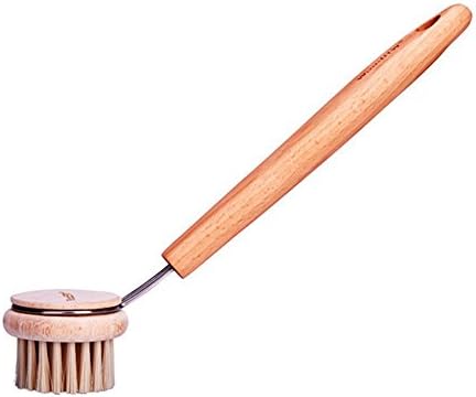 Round Dish Brush, Kitchen Nylon Bristles Pot Brush Wooden Handle Pan Cleaning Brush with Good Comfort Grip