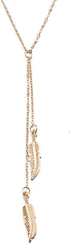 QianMu Jewelry Gold Plated Leaf Pendant Double Layered Necklace for Women