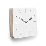 Natuhr Tischuhr Wanduhr weiß - Strato quadratisch viereckig geräuscharm modern Designuhr Schichtholz Buche (Braune Zeiger)