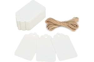 Kruccar Tag Bomboniere 120 Pz 7 x 4 CM - Spago di Iuta Naturale Lungo 20 Metri, Marrone - Etichette Cartoncino Premium e Bifacciali - Ideale per Etichette Regalo, Cartellini Prezzo e Fai Da Te