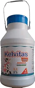 Kelvitas - Chelated Liquid Calcium for Cattle| Cow| Buffalo| Goat & Sheep (with Gluconeogenic Precursor) Pet Health Supplements (5 L)