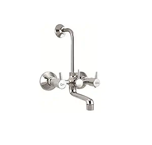 QBLU Flora Full Brass Wall Mixer with L Bend Pipe and Flanges (Silver, Chrome Finish )