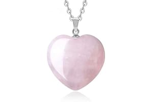 IDELUSH Cuarzo Rosa Natural Corazón de colgante, Collar de cristal de cuarzo con cristales curativos para mujeres, regalo para el día de la madre, piedras preciosas de amor, collar de acero inoxidable 50 cm