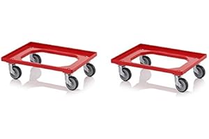 TTAMG 2x Transportroller rot mit Gummrädern für 60x40 Eurobehälter inkl. gratis Zollstock 2er Set