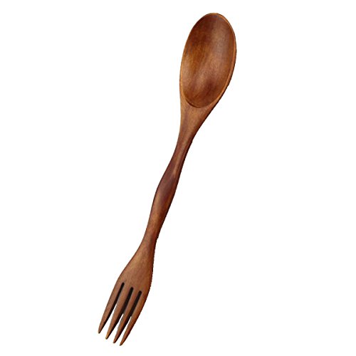 X cool 2 in 1 Natur Holz Löffel und Gabel 21cm für Reisen im Freien (2er Set) - 3